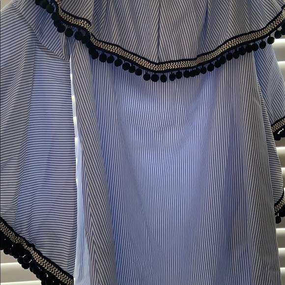 Strapless Blue & White striped Dress w/ pom poms - Picture 6 of 6